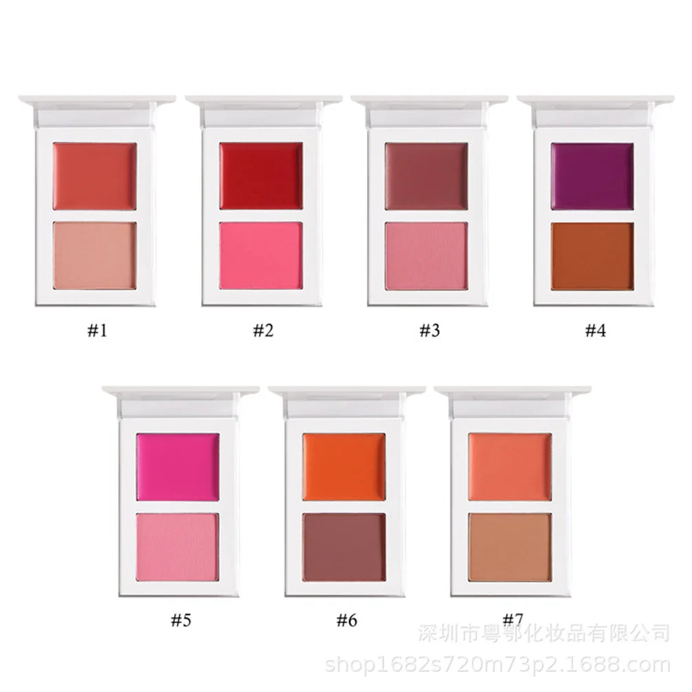 Custom Logo 7-Color Blusher Private Label Pigment Long-lastiing Two Color Cream Pressed Powder Makeup Wholesale White Packaging